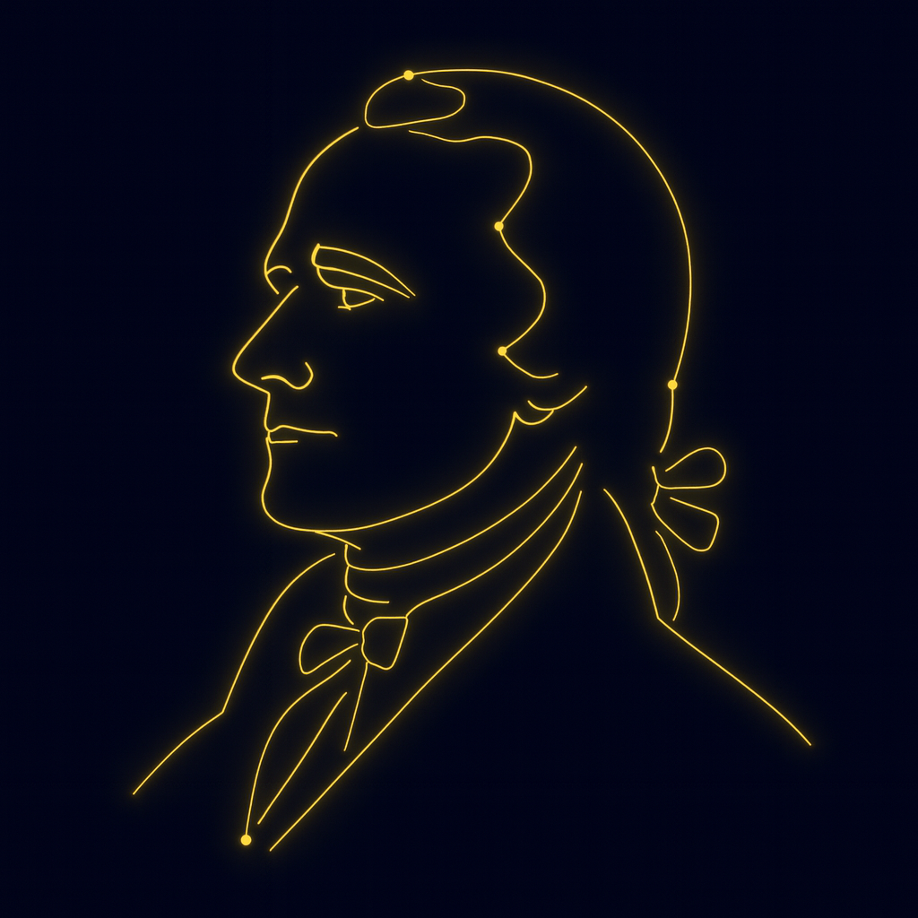 Yellow outline silhouette of Alexander Hamilton